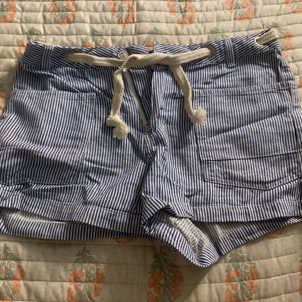 Striped Blue and White Shorts with Drawstring